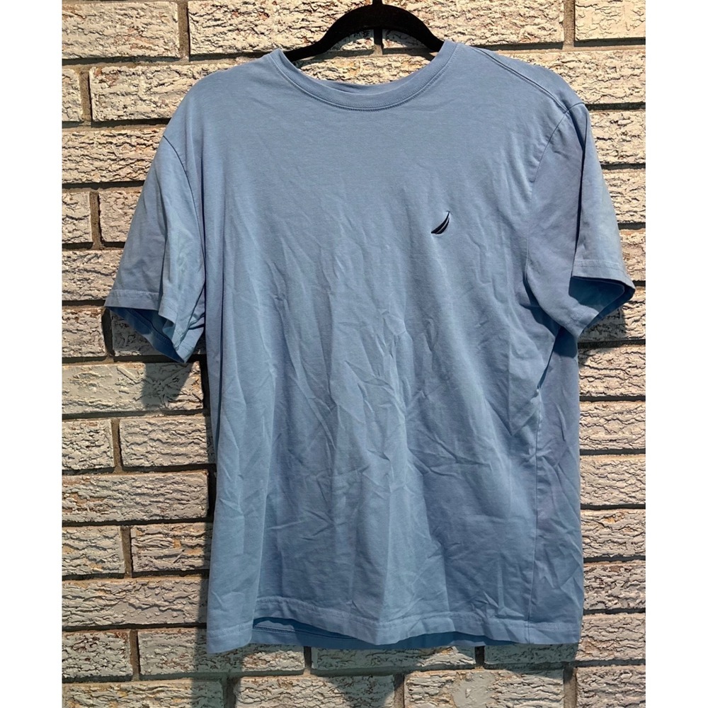 Nautica Mens Performance Tee Light Blue Embroidered Logo Short Sleeve Shirt L
